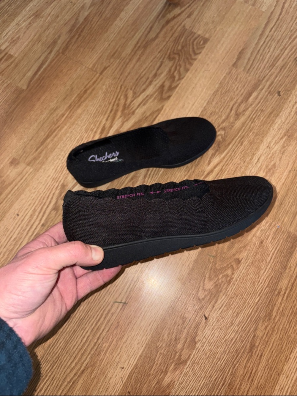 Skechers Black Slip-On Knit Ballet Flats